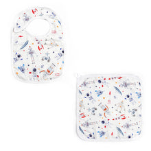 Load image into Gallery viewer, Bamboo Muslin Snap Bib + Washcloth Set _ Spaceman