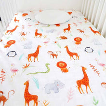 Load image into Gallery viewer, Silky Muslin Fitted Crib Sheet Animal Kingdom