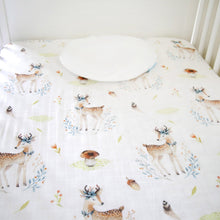 Load image into Gallery viewer, Silky Muslin Fitted Crib Sheet Dreamy Deer