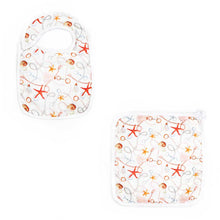 Load image into Gallery viewer, Silky Muslin Snap Bib + Washcloth Set _ Starfish
