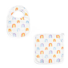 Load image into Gallery viewer, Bamboo Muslin Snap Bib + Washcloth Set _ Rainbow
