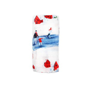 Silky Muslin Swaddle Blanket _ Holiday Ski