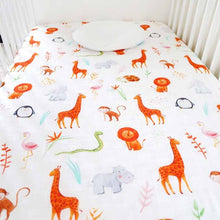 Load image into Gallery viewer, Silky Muslin Fitted Crib Sheet Animal Kingdom
