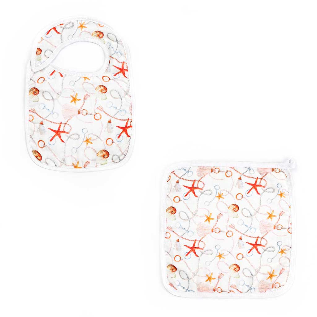 Silky Muslin Snap Bib + Washcloth Set Starfish