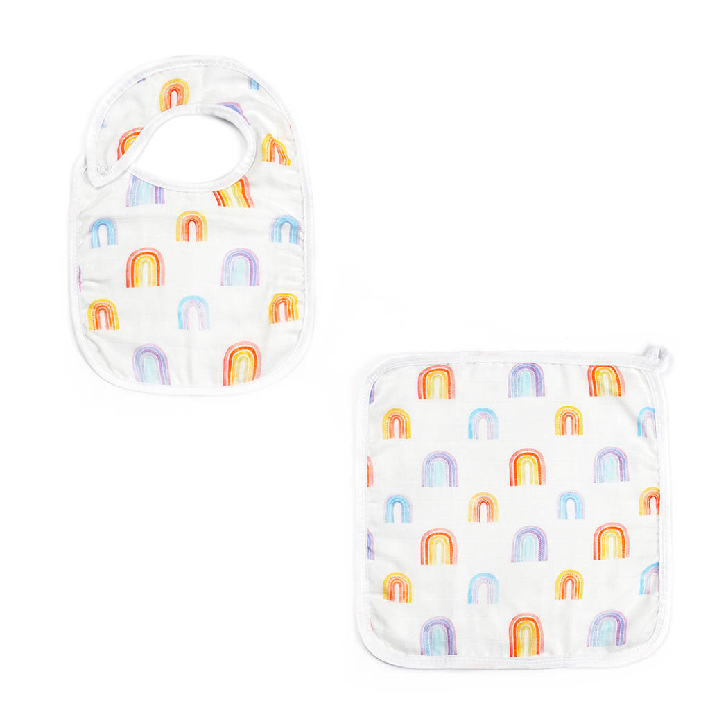 Silky Muslin Snap Bib + Washcloth Set Rainbow